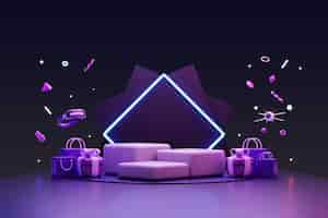 Free PSD 3d rendering of futuristic metaverse sales podium