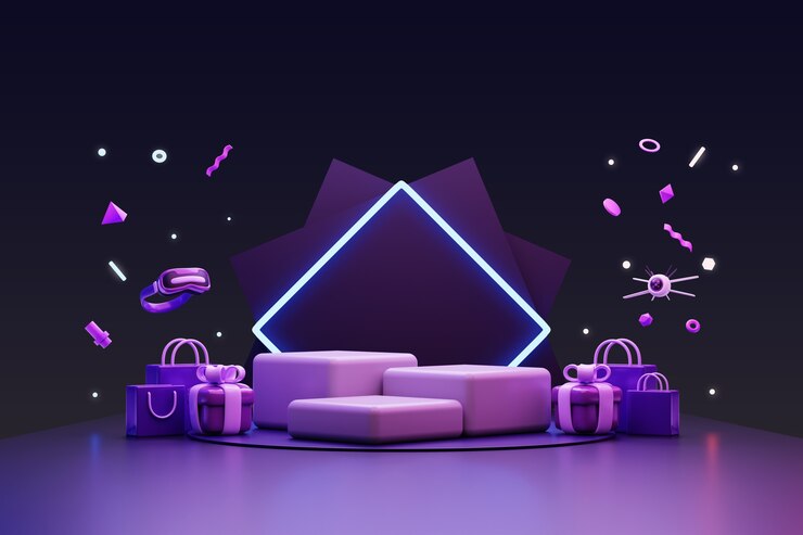 무료 PSD 미래형 메타버스 판매 연단의 3d 렌더링