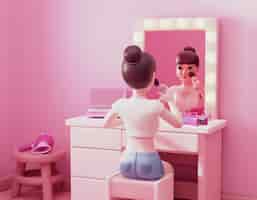 Free PSD 3d rendering of girl applying makeup