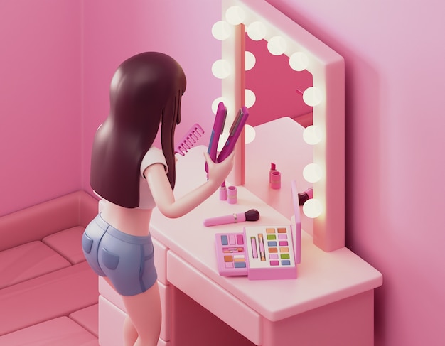 Free PSD 3d rendering of girl getting ready