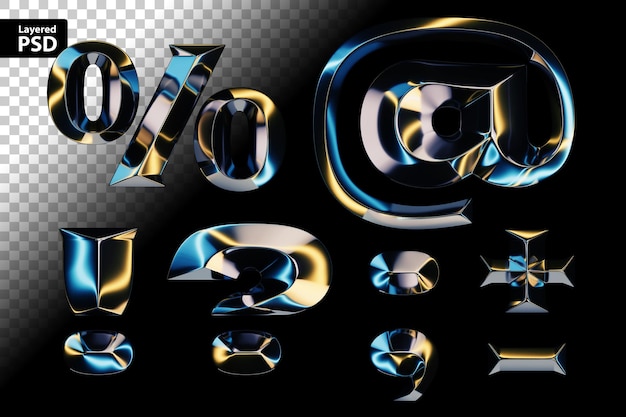 Free PSD 3d rendering of glossy chrome letters with shining lights effect