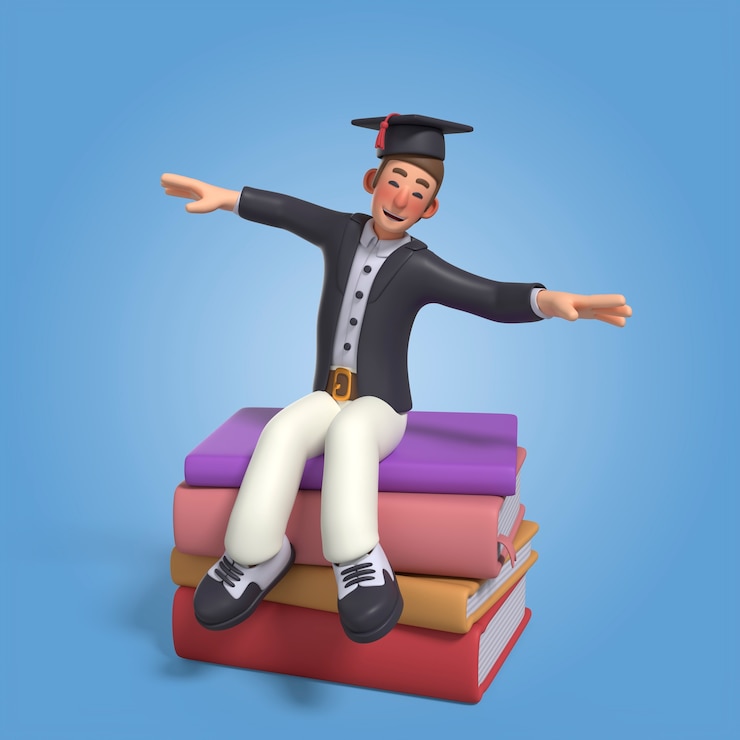 Free PSD 3d rendering of graduate character pose