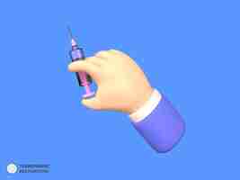 Free PSD 3d rendering of hand holding vaccine syringe icon isolated