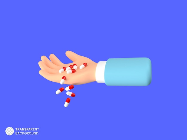 Free PSD 3d rendering of hand taking medicine capsules