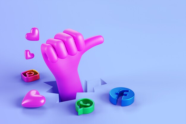 3D-рендеринг рук и фона социальных сетей
