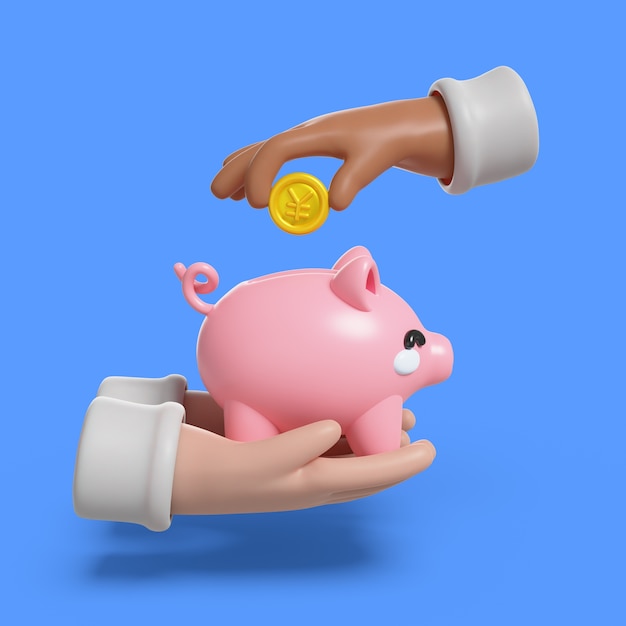 Free PSD 3d rendering of hands with money