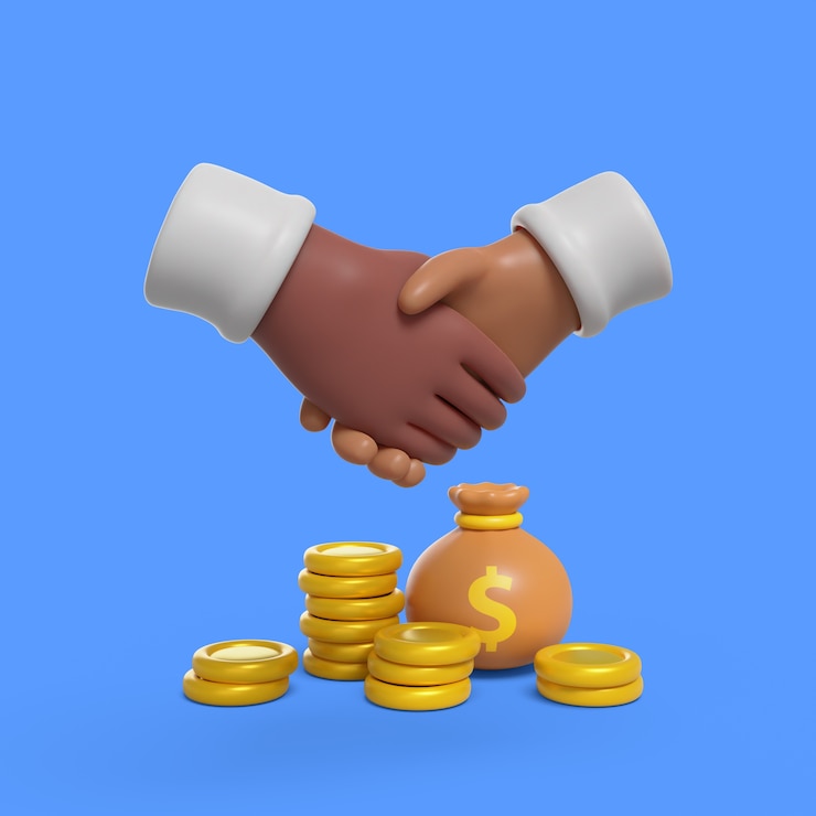 Free PSD 3d rendering of hands with money