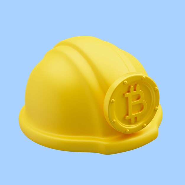 3d rendering of hard hat with bitcoin icon