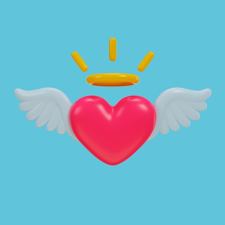 Free PSD 3d rendering of  heart with wings icon