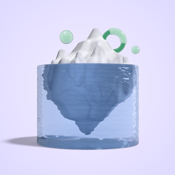 Free PSD 3d rendering of an iceberg with transparent water