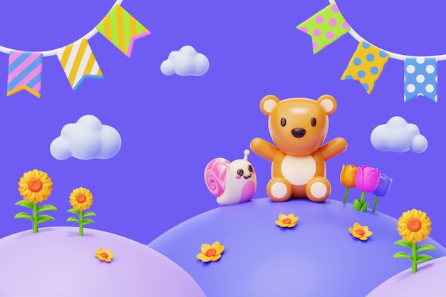 PSD gratuito rendering 3d dell'illustrazione per bambini