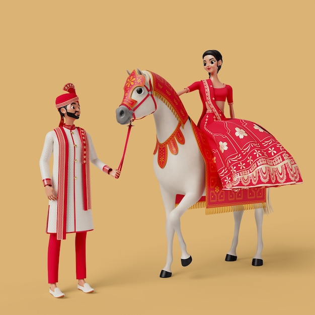 3d rendering of indian wedding characters