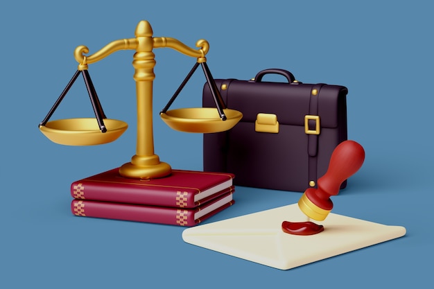 Free PSD 3d rendering of justice still life background