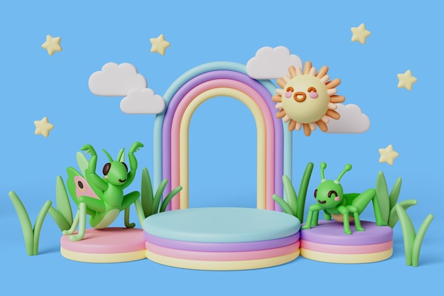 Free PSD 3d rendering of  kawaii sales podium