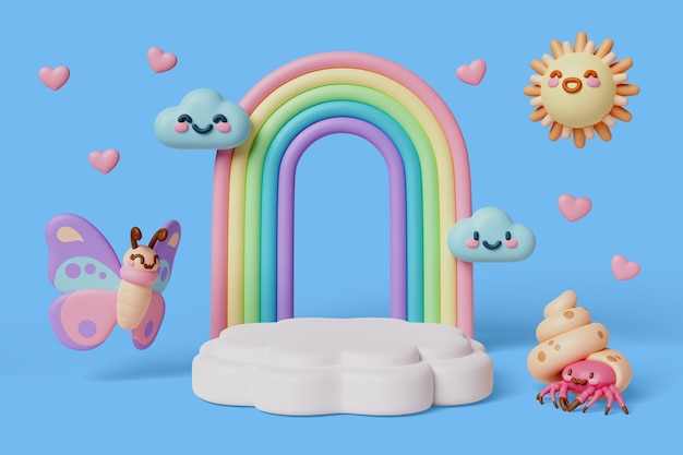 Free PSD 3d rendering of  kawaii sales podium