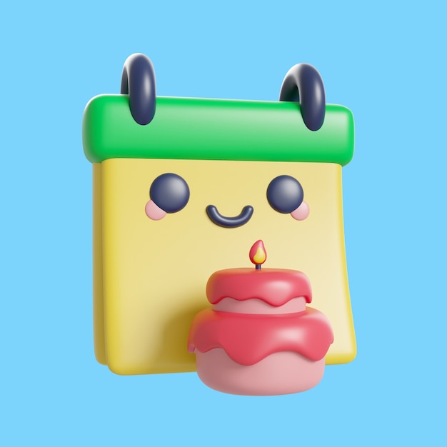 3d rendering of kawaii time and date icon