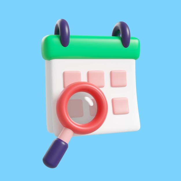 3d rendering of kawaii time and date icon