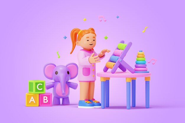 3d rendering of kindergarten character