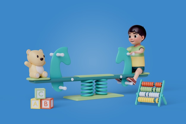 Free PSD 3d rendering of kindergarten character