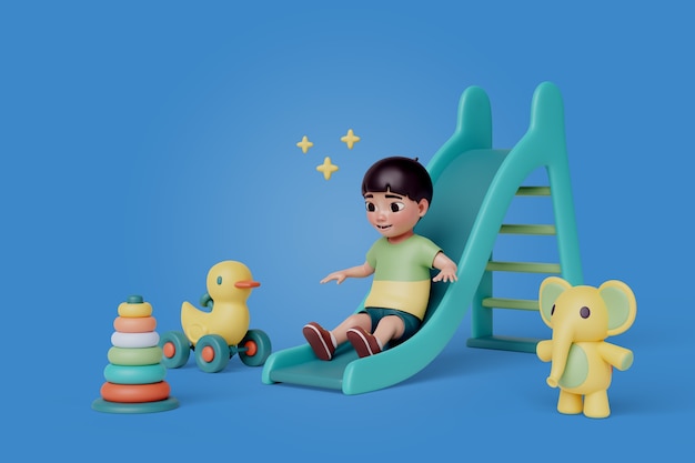 Free PSD 3d rendering of kindergarten character