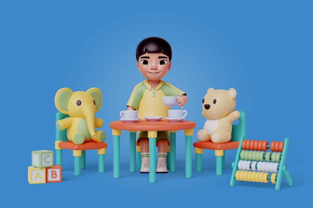 Free PSD 3d rendering of kindergarten character