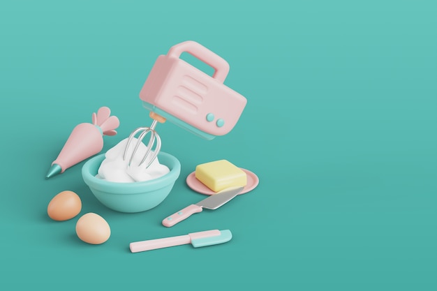 Free PSD 3d rendering of kitchen tools still life