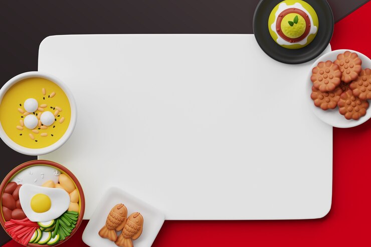 Free PSD 3d rendering of korean food blank banner