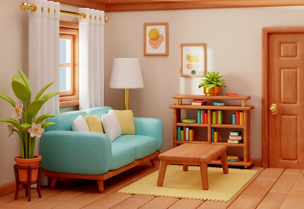 3D レンダリング リビングルーム イラスト