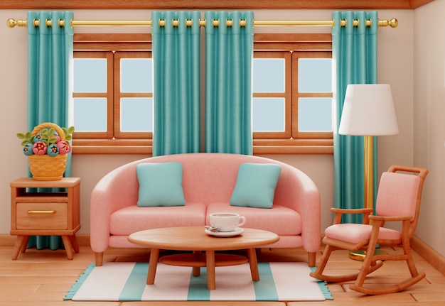 Free PSD 3d rendering of living room illustration