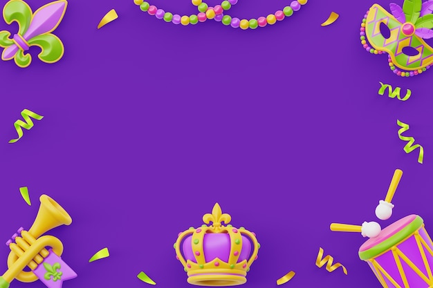 Free PSD 3d rendering of mardi gras background