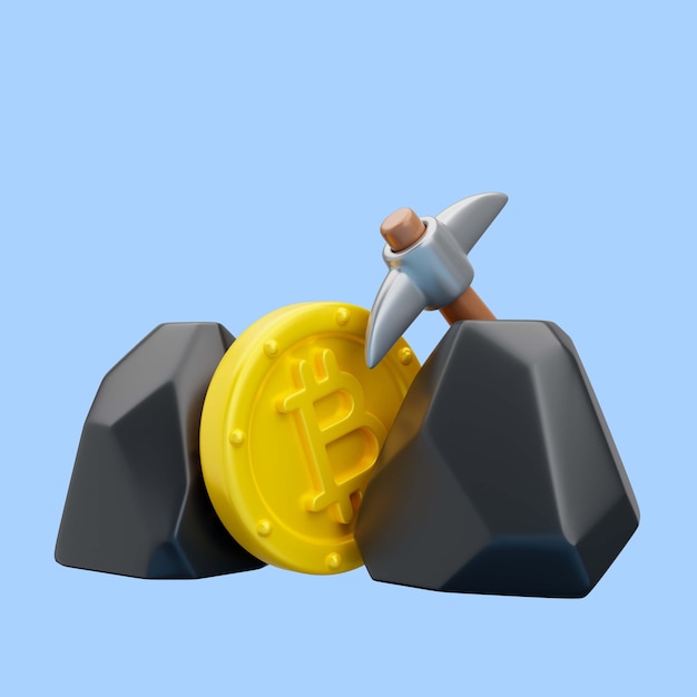 Free PSD 3d rendering of mining bitcoin icon