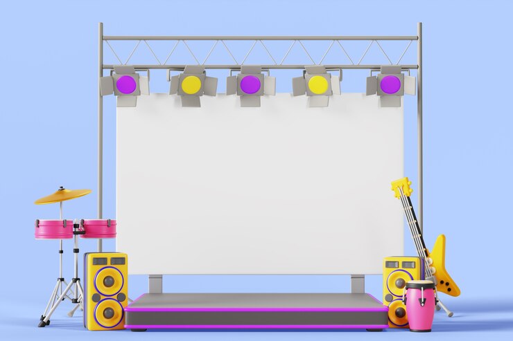 मुफ़्त PSD 3d rendering of music blank banner background