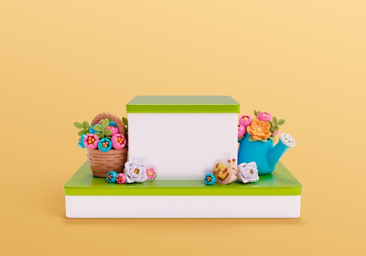 Free PSD 3d rendering of nature and flowers sales podium
