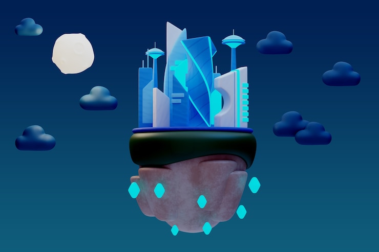 Free PSD 3d rendering of night landscape illustration