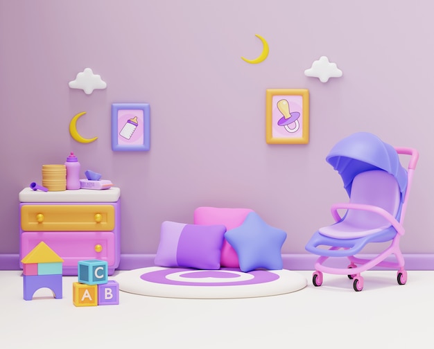 無料PSD 赤ちゃんの部屋の 3d レンダリング