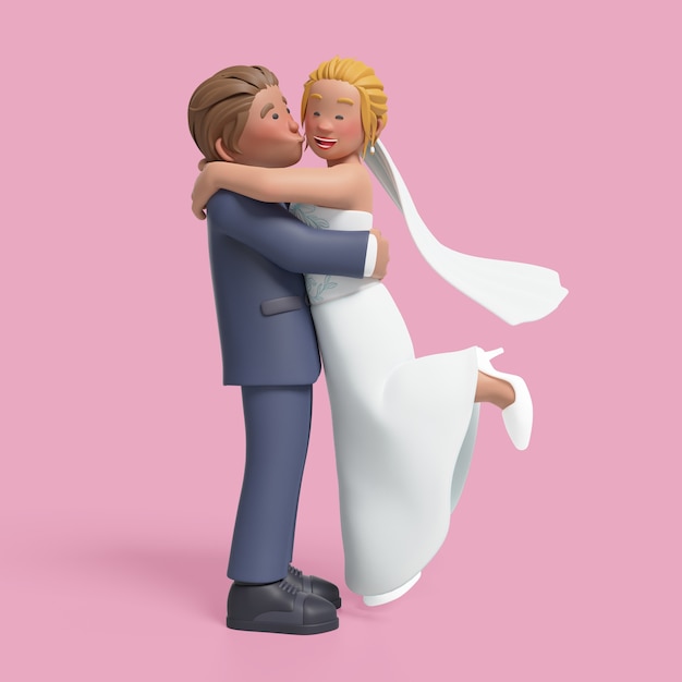Бесплатный PSD 3d-рендеринг невесты и жениха в позе
