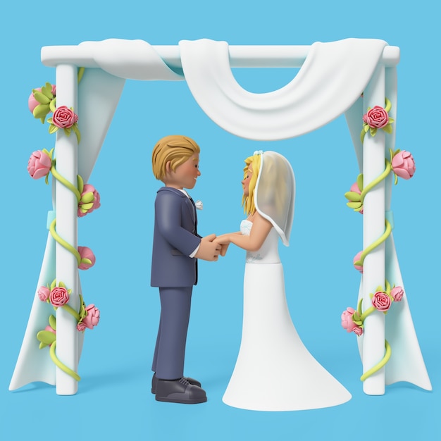 Бесплатный PSD 3d-рендеринг невесты и жениха в позе