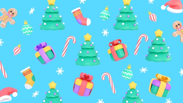 無料PSD アイコンとクリスマスの背景の 3 d レンダリング