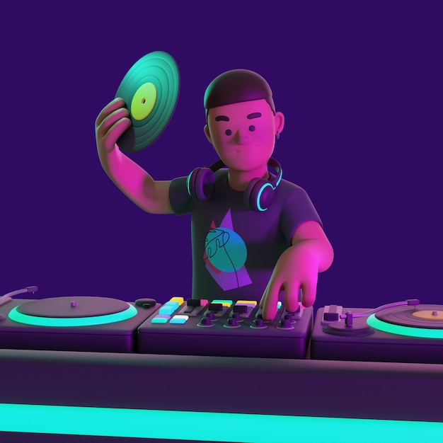 무료 PSD dj 캐릭터의 3d 렌더링