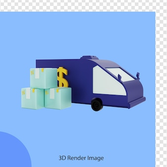 3d-рендеринг грузовика для доставки посылок электронной коммерции