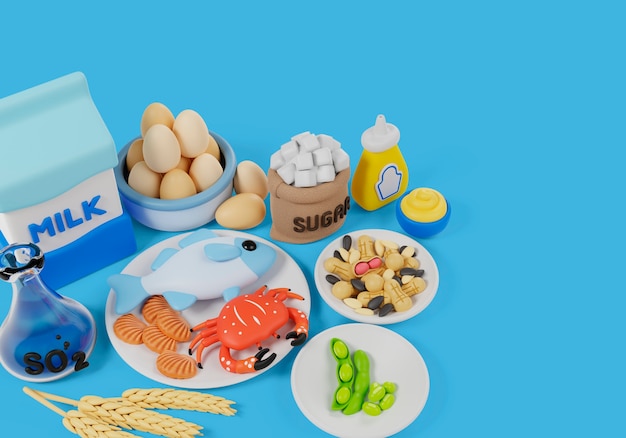 Бесплатный PSD 3d визуализация натюрморта пищевых аллергенов