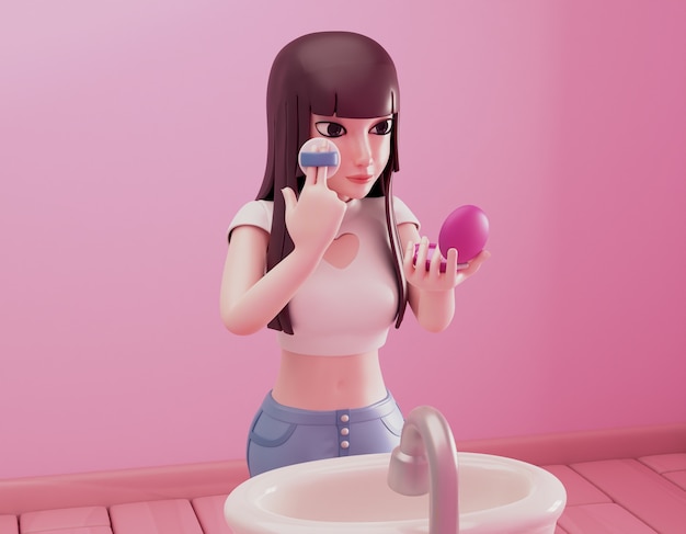 無料PSD 化粧をする女の子の 3 d レンダリング