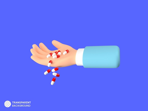 Бесплатный PSD 3d-рендеринг ручного приема капсул с лекарствами