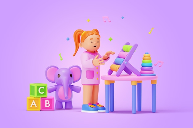 無料PSD 幼稚園のキャラクターの3dレンダリング