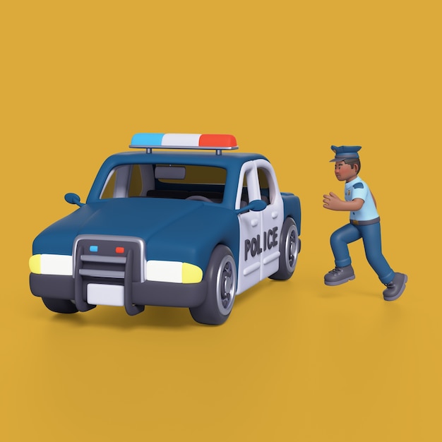 無料PSD 3d レンダリング 警察車