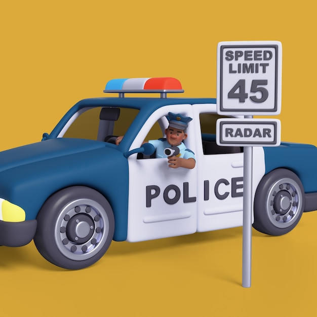Бесплатный PSD 3d-рендеринг полицейской машины
