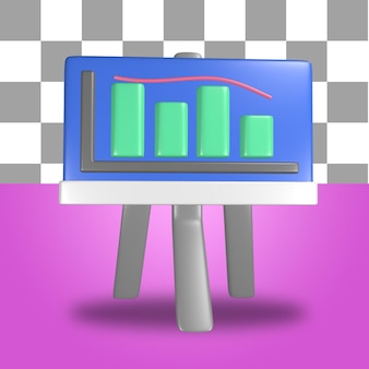 인포그래픽 내부에 통계 시각화가 있는 프레젠테이션 보드 아이콘 개체의 3d 렌더링