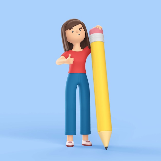 無料PSD ペンで女性の3dレンダリング