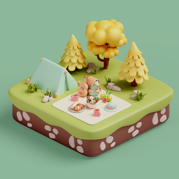 Rappresentazione 3d dell'illustrazione di picnic