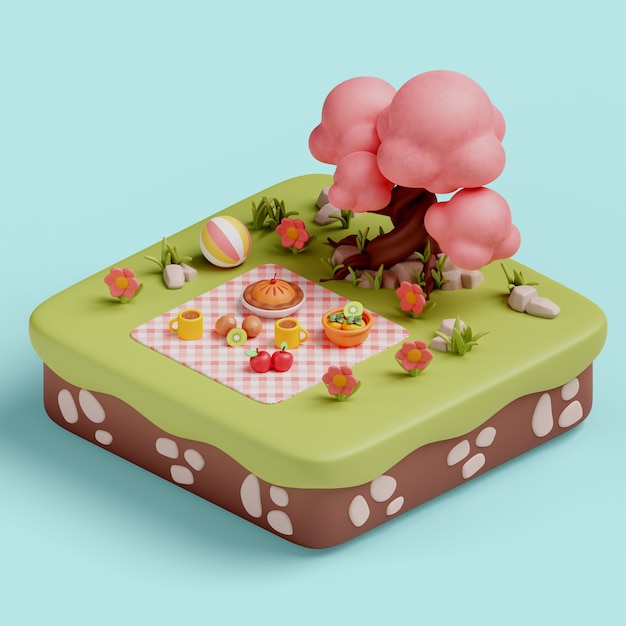 Rappresentazione 3d dell'illustrazione di picnic